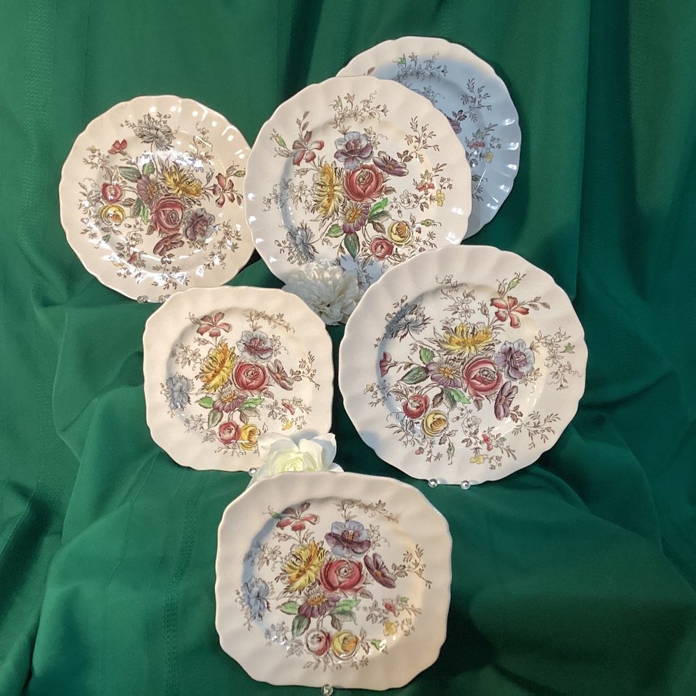 6 Piece Lot - Vintage 1940s Sheraton Floral Ironstone by Johnson Brothers